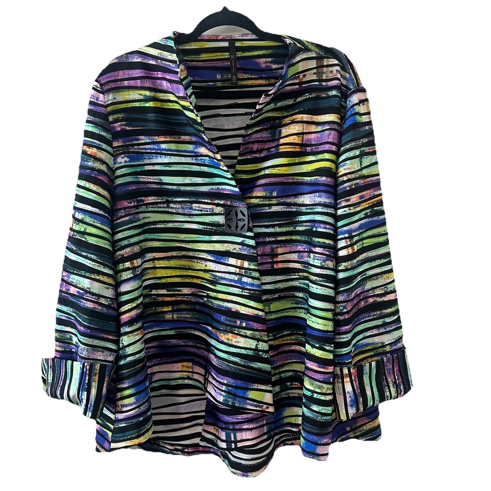 IC by Connie K‎ Colorful Geometric Striped One Button Jacket Womens Plus Size 2X